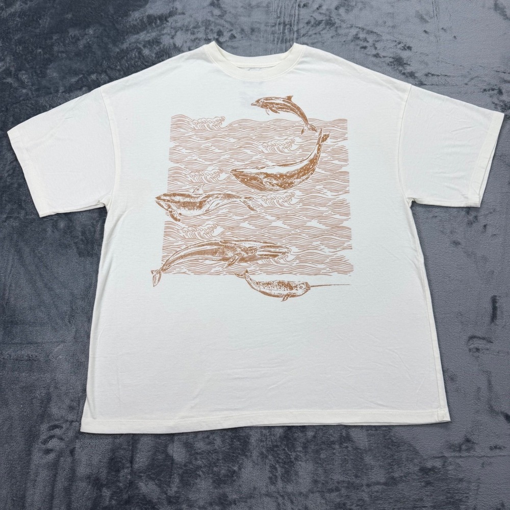 Isaac Morris Dolphin Whale Graphic T Shirt Mens Small Beige Ocean Animal Tee
